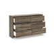 Eli Wide Dresser | 6 Drawers | Antique Gray Metal Pulls | Weathered Brown