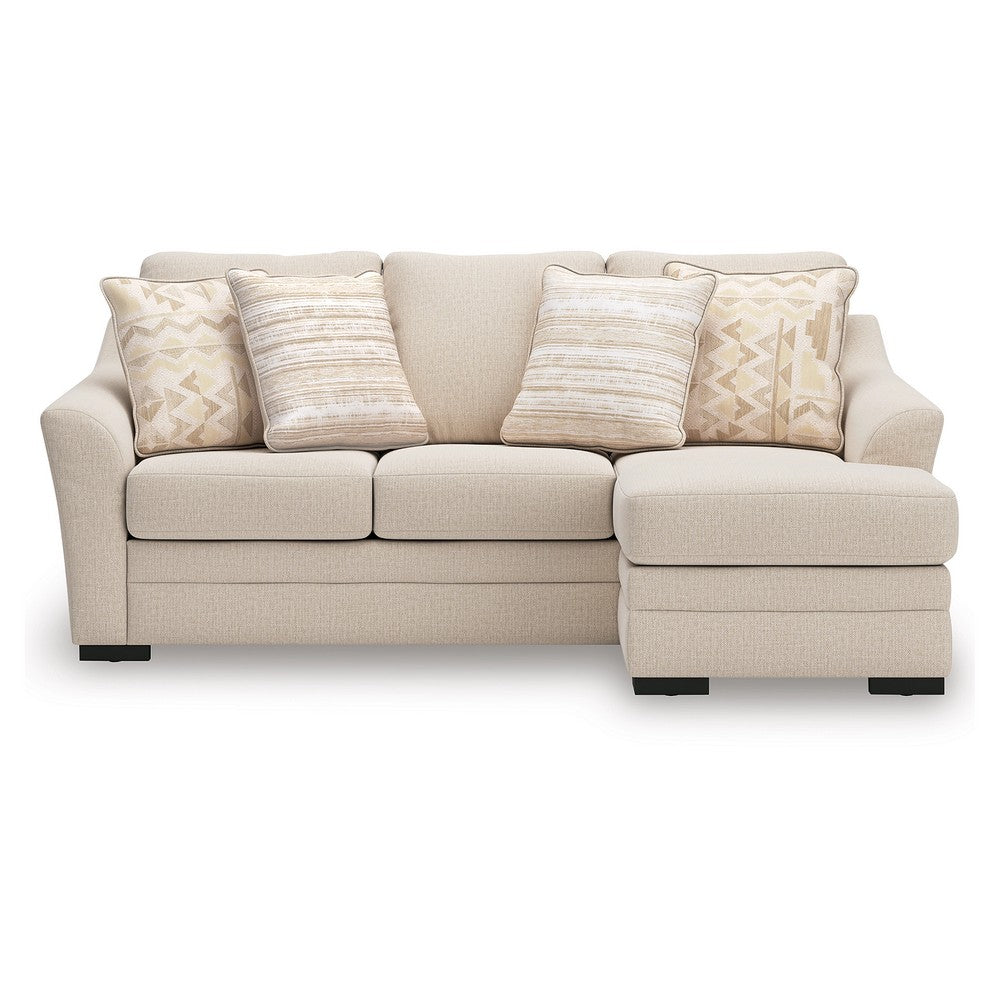 Jimy Sofa Chaise w 4 Pillows | Flared Arms | Jute Beige Nuvella | 91"
