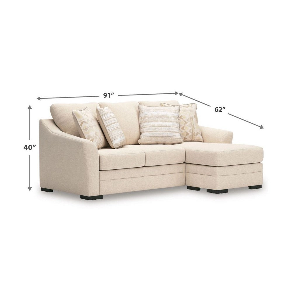 Jimy Sofa Chaise w 4 Pillows | Flared Arms | Jute Beige Nuvella | 91"