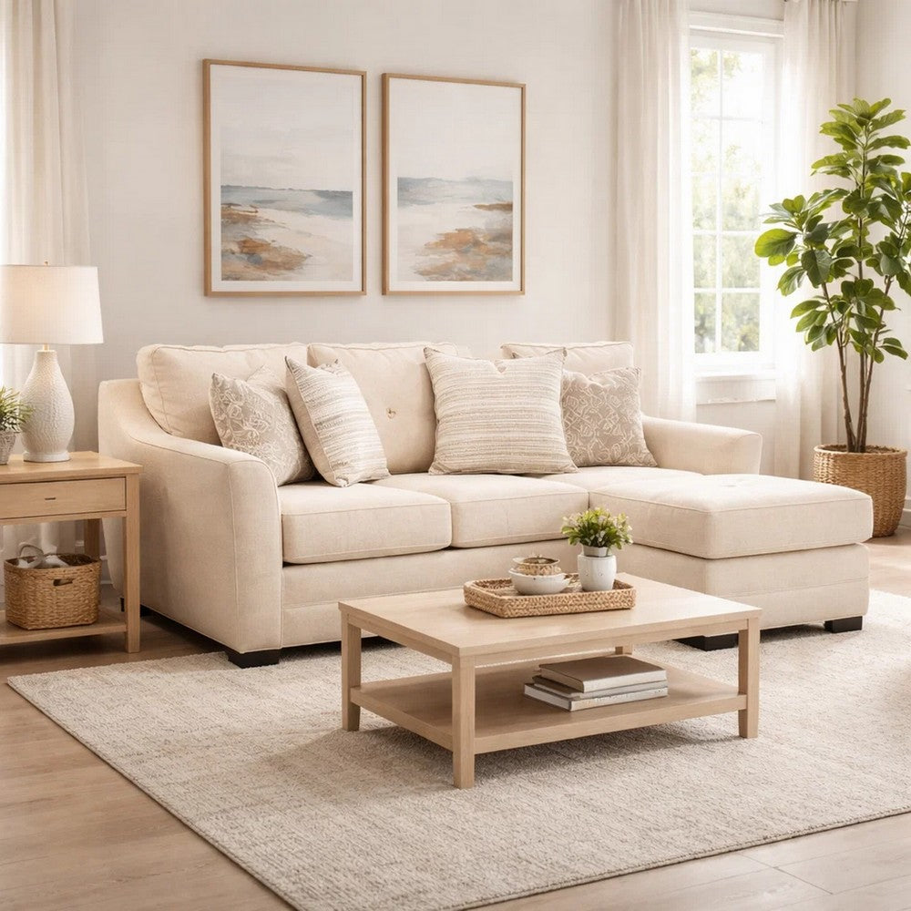 Jimy Sofa Chaise w 4 Pillows | Flared Arms | Jute Beige Nuvella | 91"