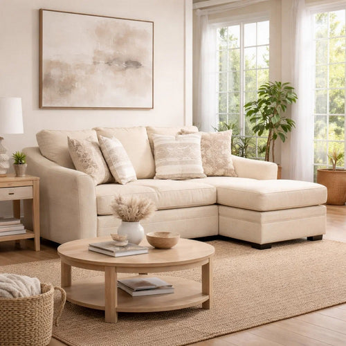 Jimy Sofa Chaise w 4 Pillows | Flared Arms | Jute Beige Nuvella | 91"