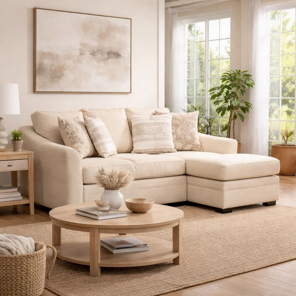 Jimy Sofa Chaise w 4 Pillows | Flared Arms | Jute Beige Nuvella | 91"