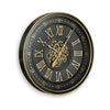 Wall Clock w Gears | Gold Roman Numerals | 32" Round Black Metal