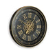 Wall Clock w Gears | Gold Roman Numerals | 32" Round Black Metal