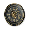 Wall Clock w Gears | Gold Roman Numerals | 32" Round Black Metal
