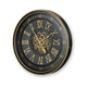 Wall Clock w Gears | Gold Roman Numerals | 32" Round Black Metal