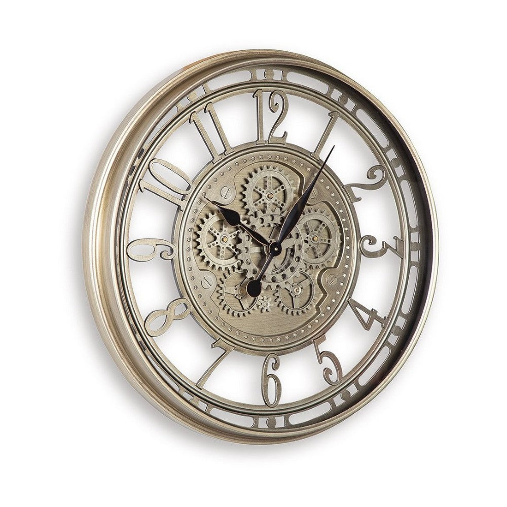 27" Round Wall Clock | Moving Gears | Standard Numbers | Champagne Gold