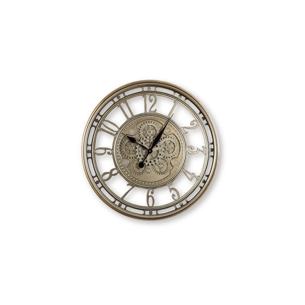 27" Round Wall Clock | Moving Gears | Standard Numbers | Champagne Gold