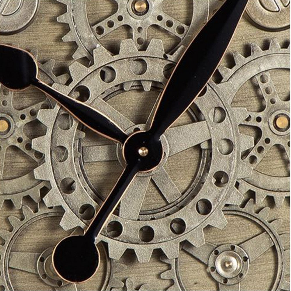 27" Round Wall Clock | Moving Gears | Standard Numbers | Champagne Gold
