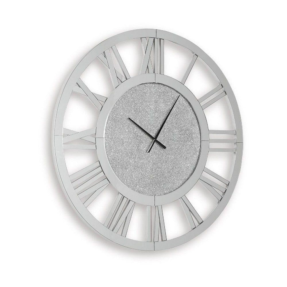 Wall Clock | Beaded Crystals | Mirror Cut Glass Roman Numerals | 39"
