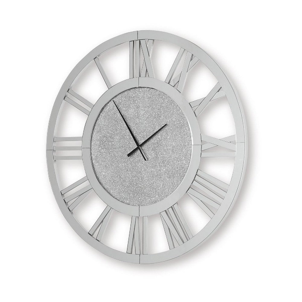 Wall Clock | Beaded Crystals | Mirror Cut Glass Roman Numerals | 39"