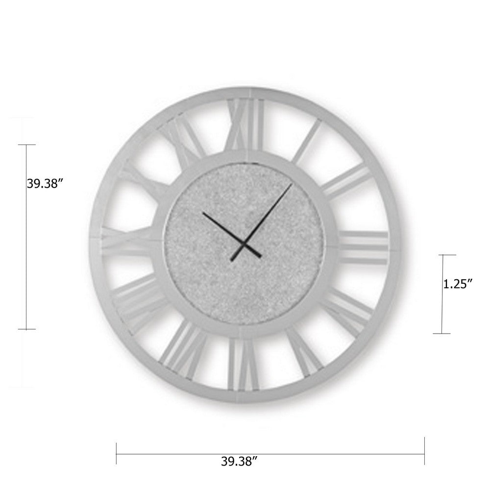 Wall Clock | Beaded Crystals | Mirror Cut Glass Roman Numerals | 39"