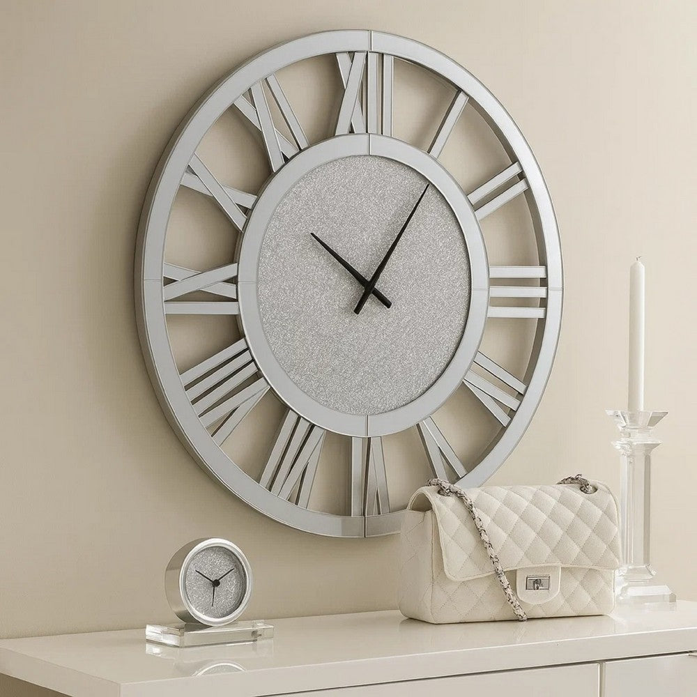 Wall Clock | Beaded Crystals | Mirror Cut Glass Roman Numerals | 39"