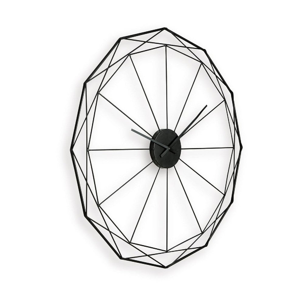 Wall Clock | Black Metal Geometric Edge Border | Abstract Open Frame | 36"
