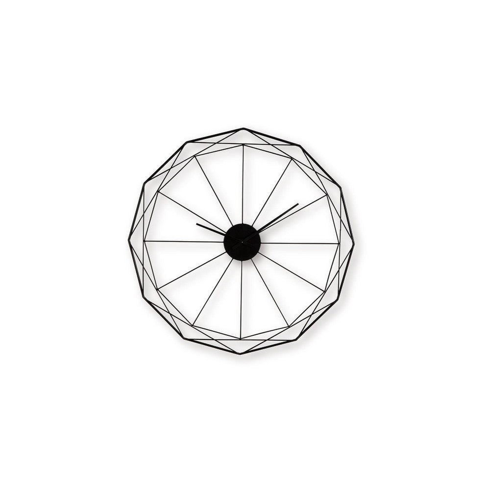 Wall Clock | Black Metal Geometric Edge Border | Abstract Open Frame | 36"