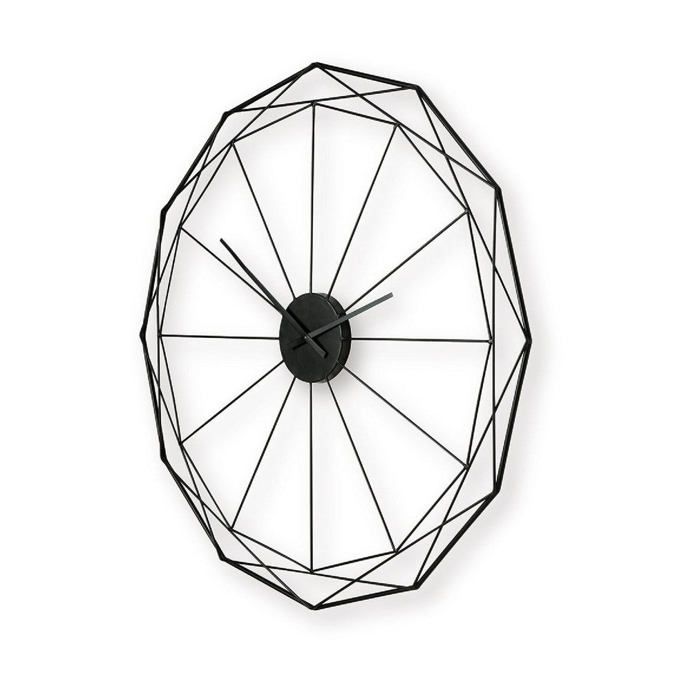 Wall Clock | Black Metal Geometric Edge Border | Abstract Open Frame | 36"