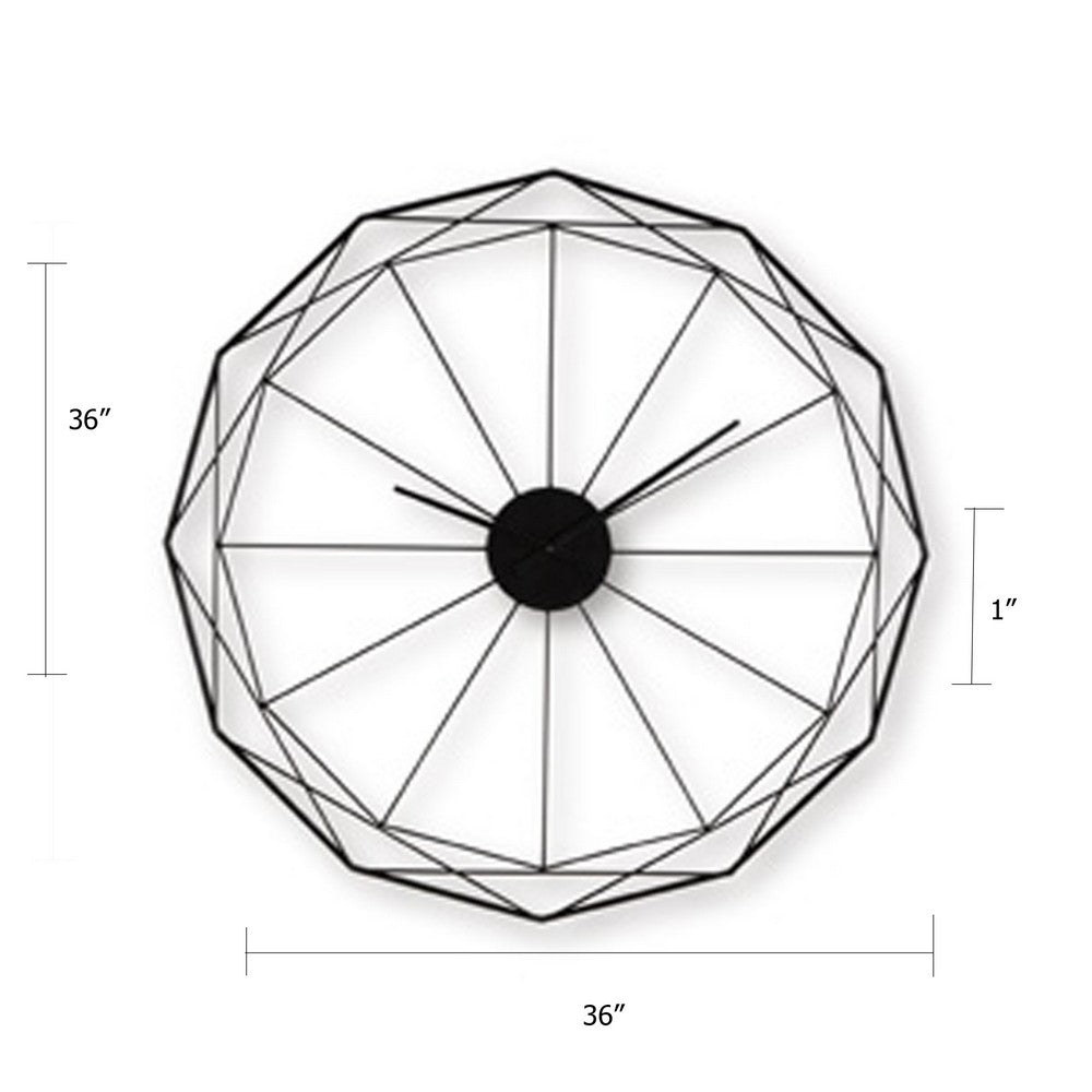 Wall Clock | Black Metal Geometric Edge Border | Abstract Open Frame | 36"