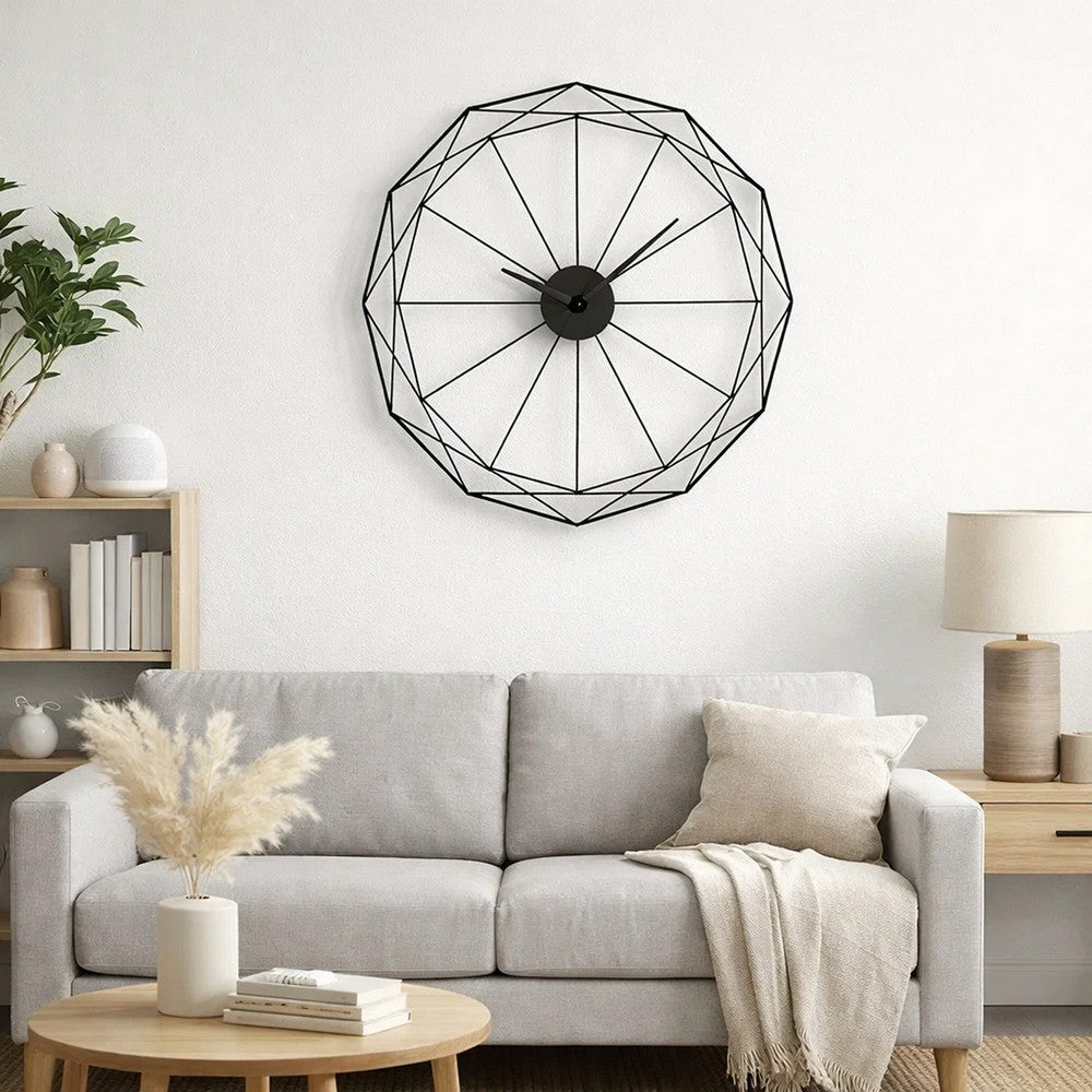 Wall Clock | Black Metal Geometric Edge Border | Abstract Open Frame | 36"
