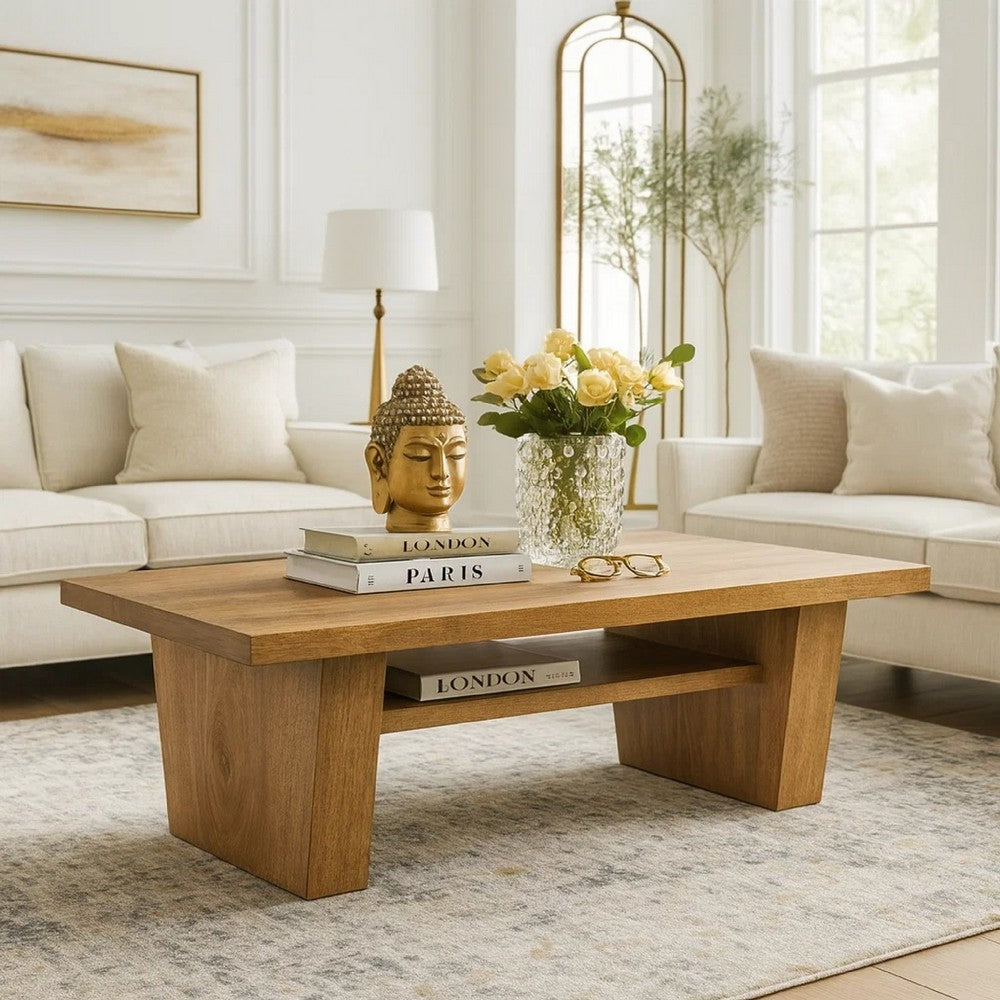 Kris Coffee Table | 55" Rectangular | Tapered Legs | Light Brown