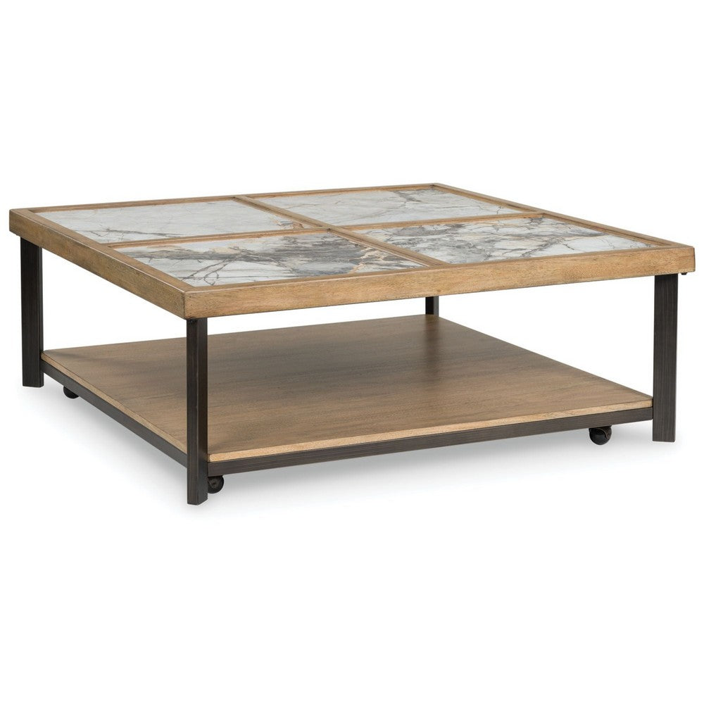 Tey Coffee Table w Caster Wheels | 48" Square | Sintered Stone | Brown