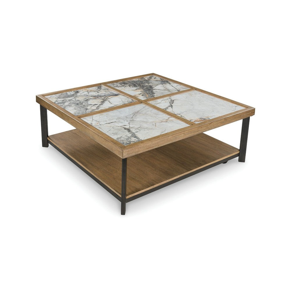 Tey Coffee Table w Caster Wheels | 48" Square | Sintered Stone | Brown