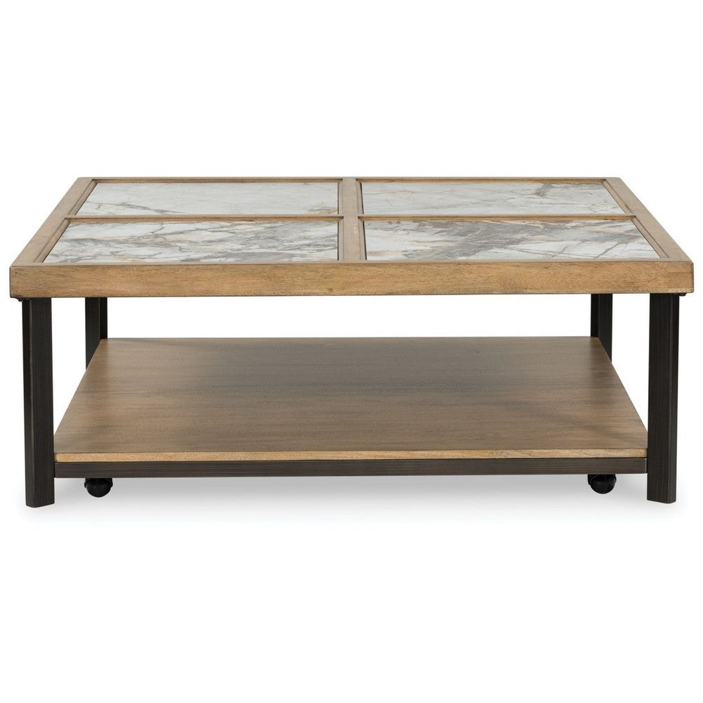Tey Coffee Table w Caster Wheels | 48" Square | Sintered Stone | Brown