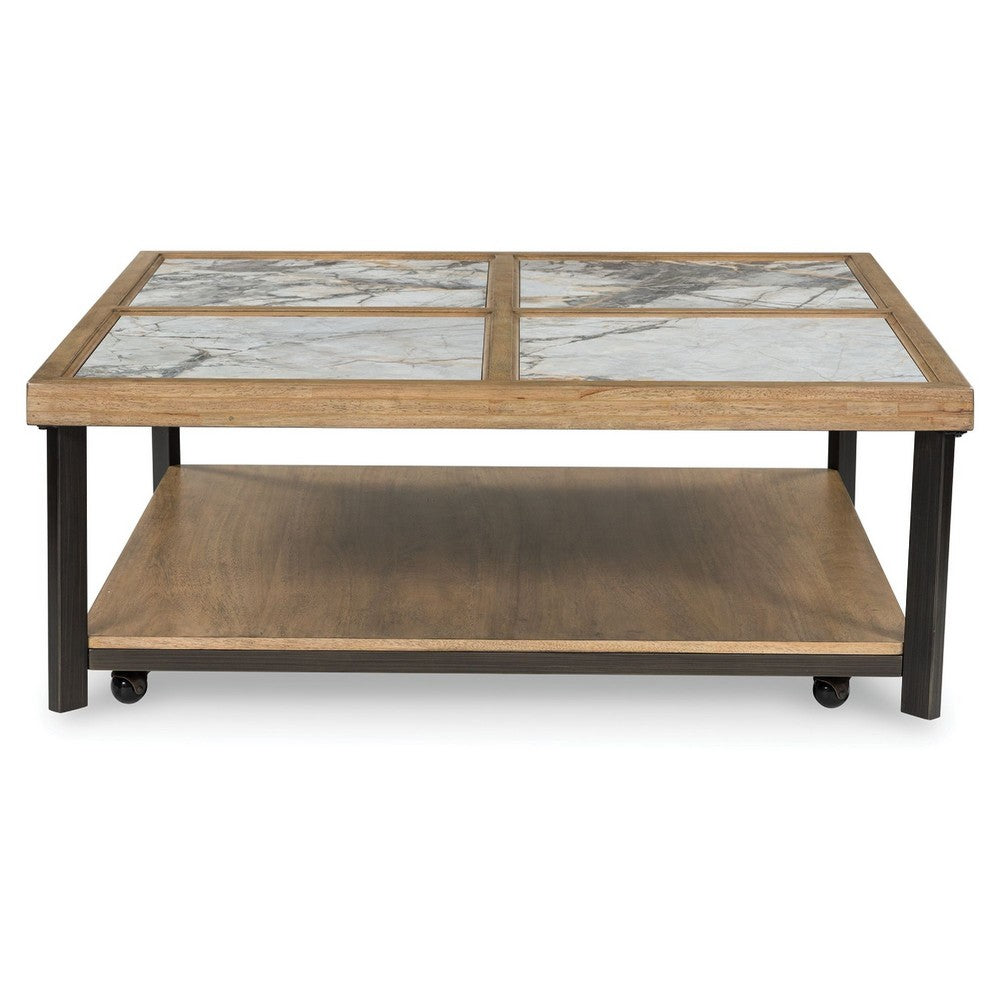 Tey Coffee Table w Caster Wheels | 48" Square | Sintered Stone | Brown