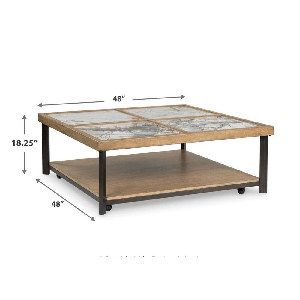 Tey Coffee Table w Caster Wheels | 48" Square | Sintered Stone | Brown