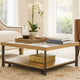 Tey Coffee Table w Caster Wheels | 48" Square | Sintered Stone | Brown