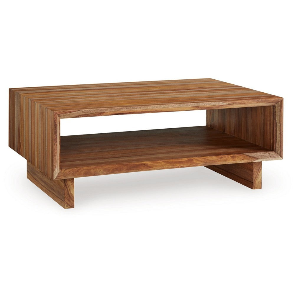 Donni Coffee Table w Shelf | 46" Rectangular | Panel Legs | Brown Wood