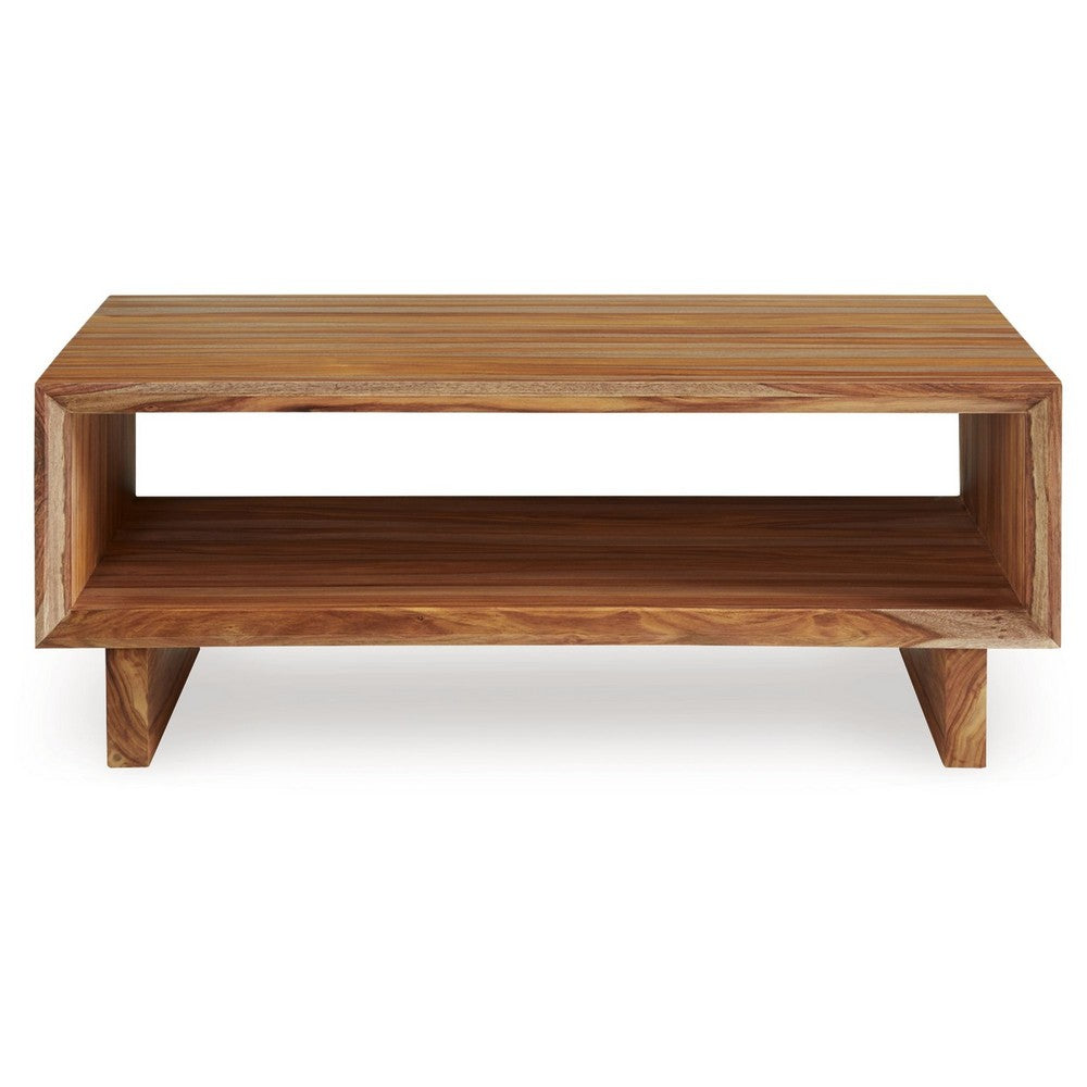 Donni Coffee Table w Shelf | 46" Rectangular | Panel Legs | Brown Wood