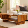 Donni Coffee Table w Shelf | 46" Rectangular | Panel Legs | Brown Wood