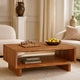 Donni Coffee Table w Shelf | 46" Rectangular | Panel Legs | Brown Wood