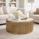 Dill Coffee Table on Caster Wheels | 42" Round Faux Marble | Reeded Brown