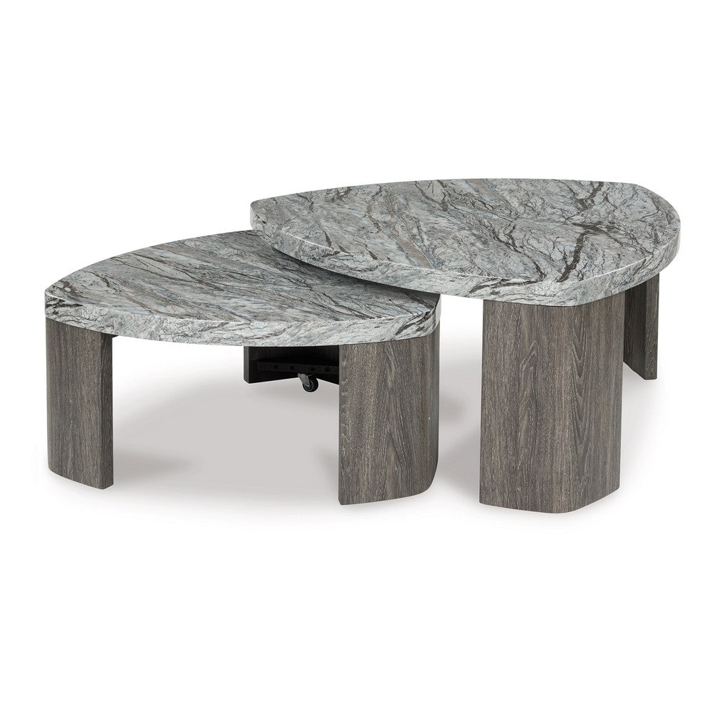 Morey Nesting Stacked Coffee Table Set | Gray Faux Marble | Cantilever