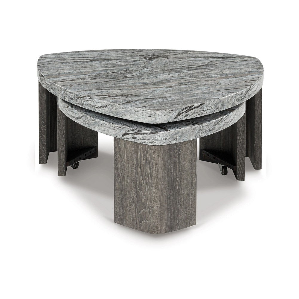 Morey Nesting Stacked Coffee Table Set | Gray Faux Marble | Cantilever