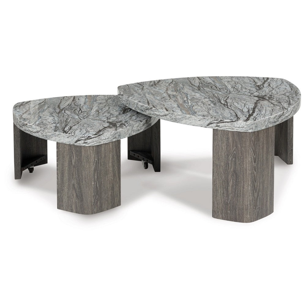 Morey Nesting Stacked Coffee Table Set | Gray Faux Marble | Cantilever