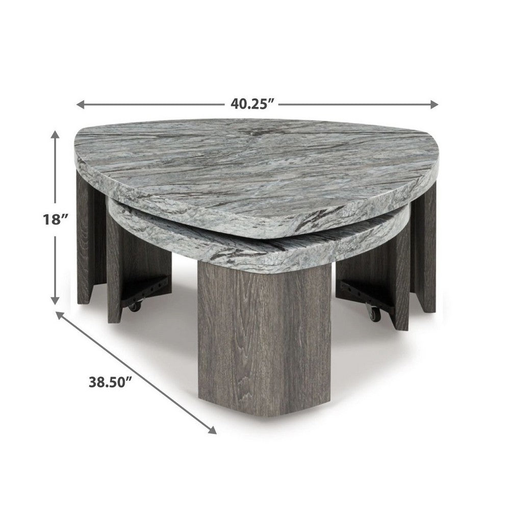 Morey Nesting Stacked Coffee Table Set | Gray Faux Marble | Cantilever