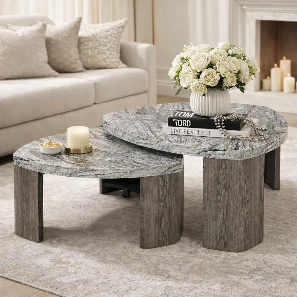 Morey Nesting Stacked Coffee Table Set | Gray Faux Marble | Cantilever