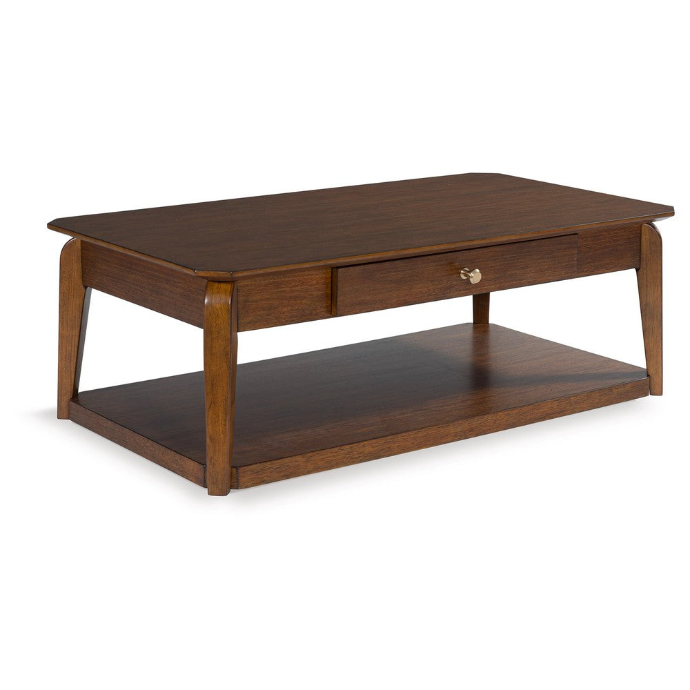 Mour Coffee Table w Casters & Drawer | 50" Rectangular | Brown