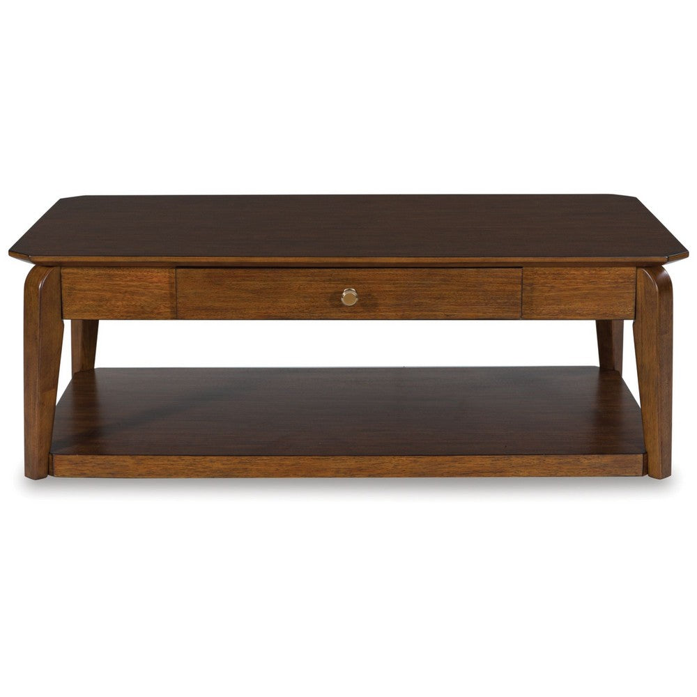 Mour Coffee Table w Casters & Drawer | 50" Rectangular | Brown