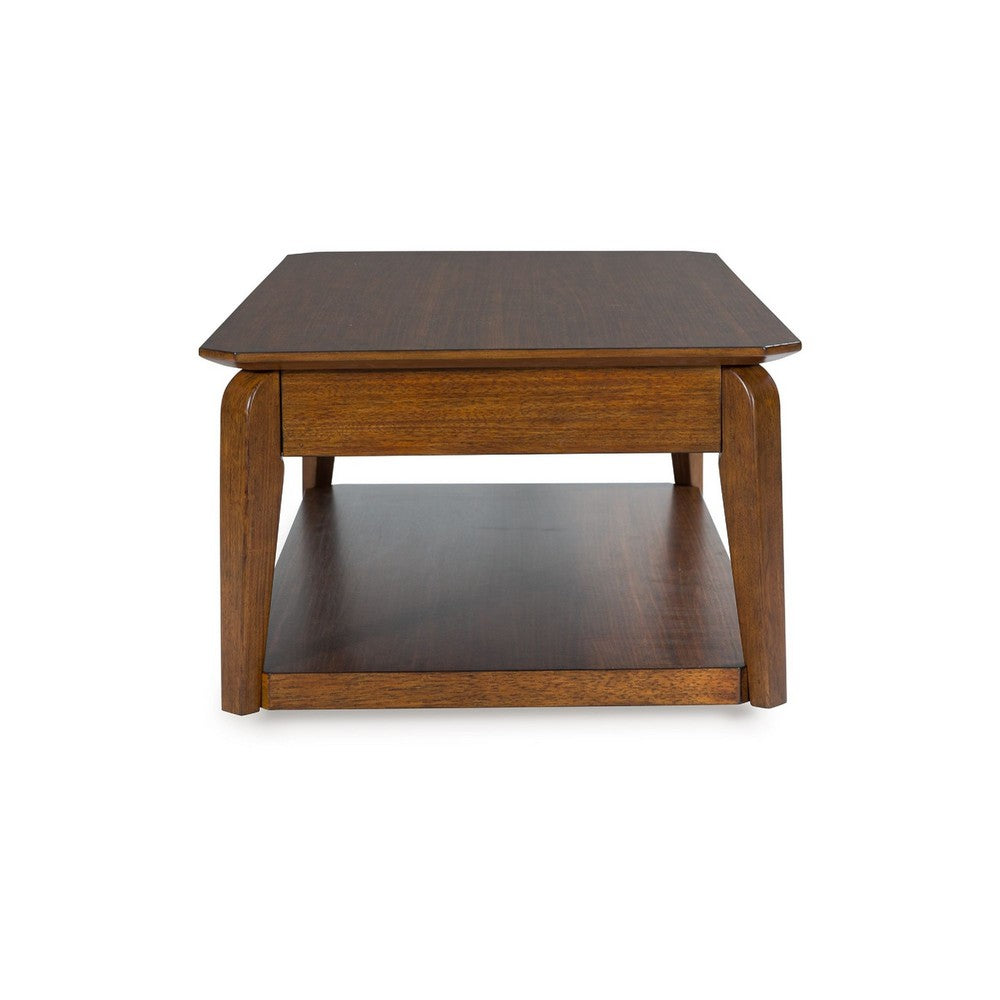 Mour Coffee Table w Casters & Drawer | 50" Rectangular | Brown