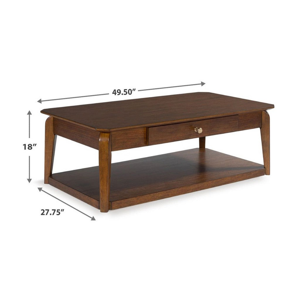 Mour Coffee Table w Casters & Drawer | 50" Rectangular | Brown