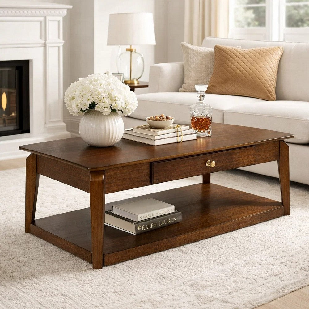 Mour Coffee Table w Casters & Drawer | 50" Rectangular | Brown