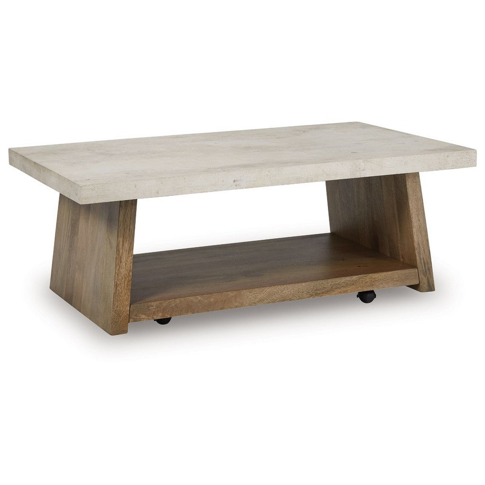 Beda Coffee Table w Casters | Shelf | 48" Rectangular | Brown Wood