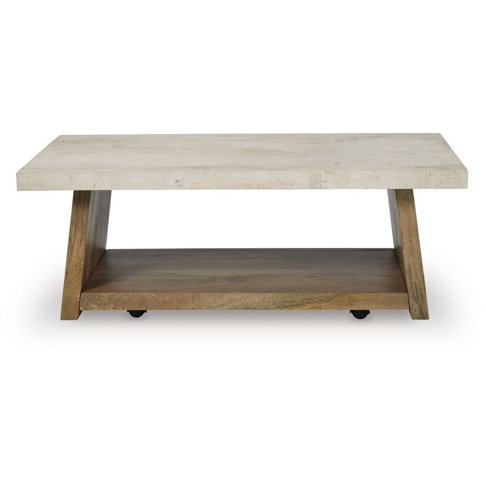 Beda Coffee Table w Casters | Shelf | 48" Rectangular | Brown Wood