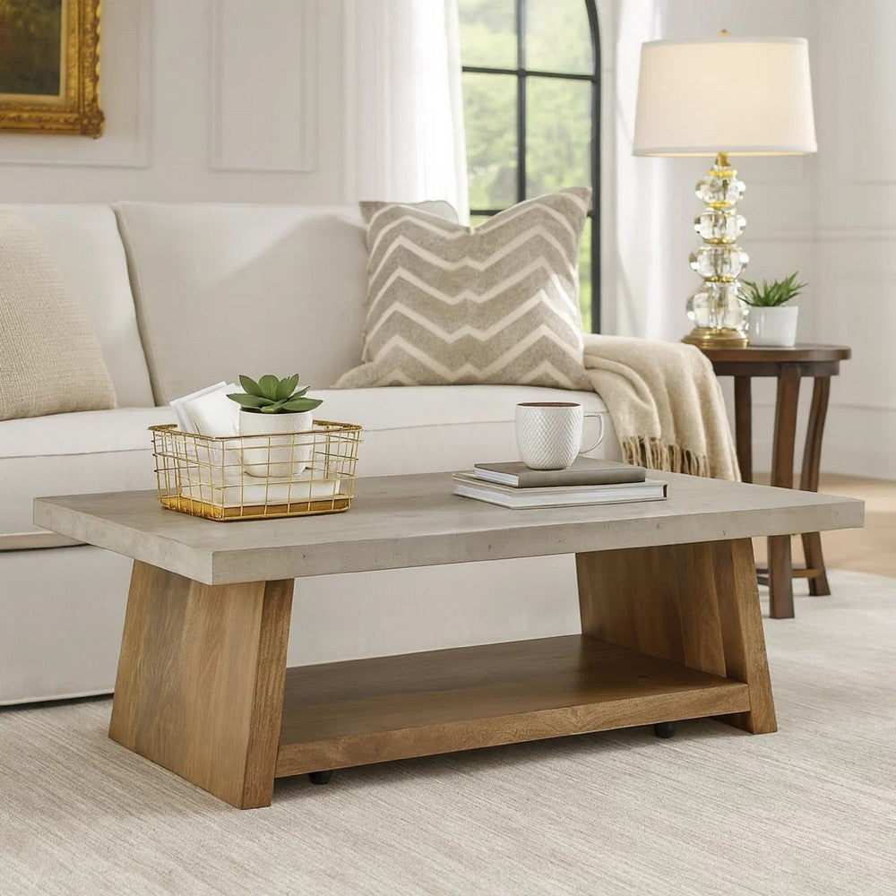Beda Coffee Table w Casters | Shelf | 48" Rectangular | Brown Wood