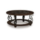 Falu Coffee Table | 42" Round Faux Marble Top | Classic Scrolled | Brown