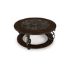 Falu Coffee Table | 42" Round Faux Marble Top | Classic Scrolled | Brown