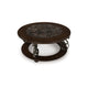 Falu Coffee Table | 42" Round Faux Marble Top | Classic Scrolled | Brown